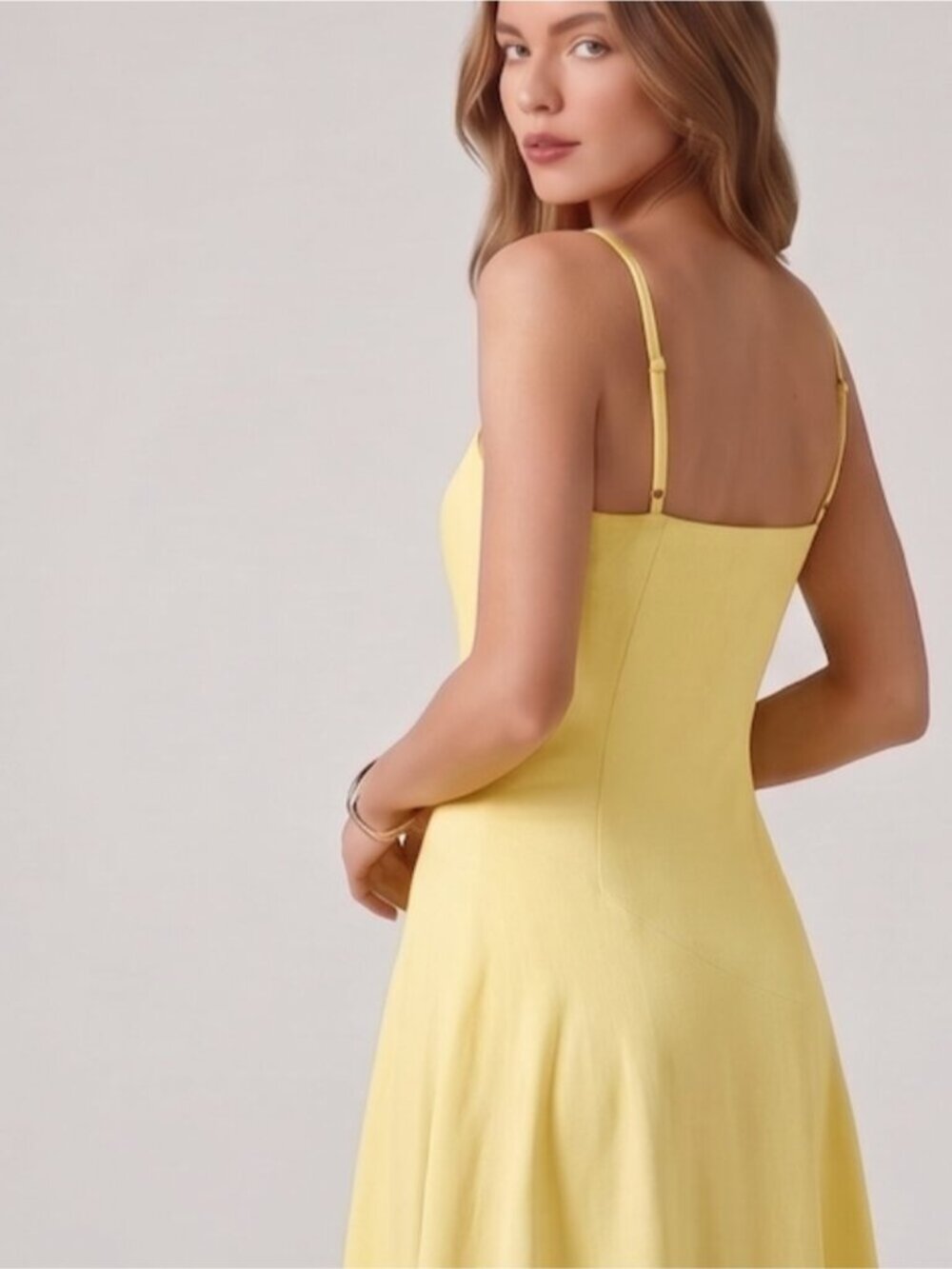 Reformation Style Linen-Blend Strappy Maxi Dress Yellow - Picture 5 of 7